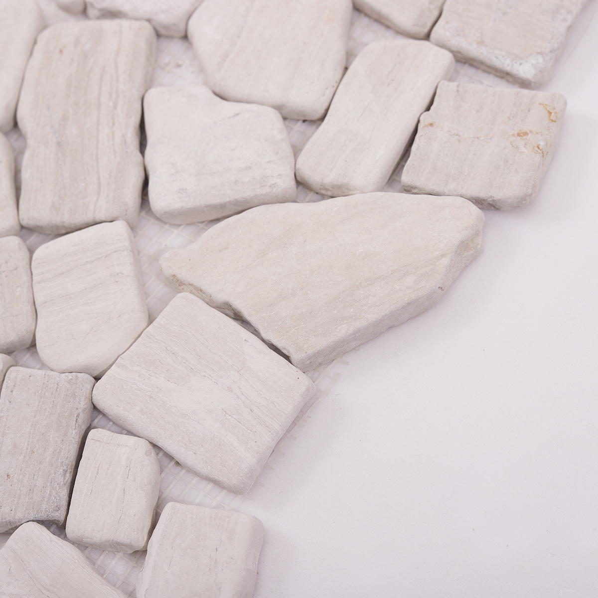 Side View Showing Thickness of Grey Shaved Pebble Stone Mosaic Tile