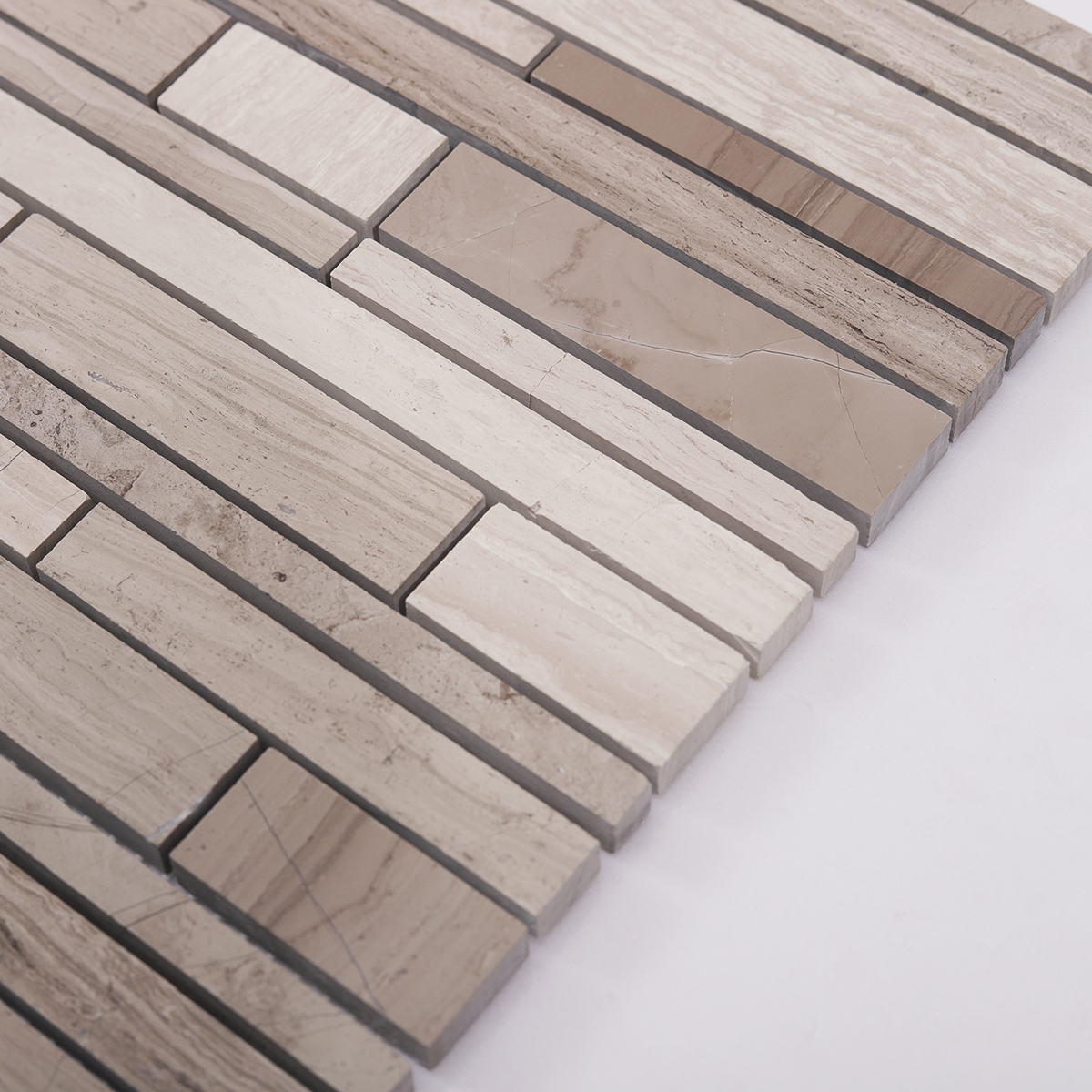 Side View Showing Thickness of Wood Marble Linear Subway Mosaic Tile