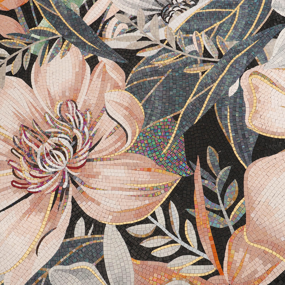 Intricate Floral Petal Detail in Custom Glass Mosaic