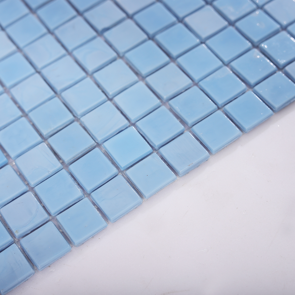 Side View Showing Thickness of Sky Blue Glass Mosaic Tile