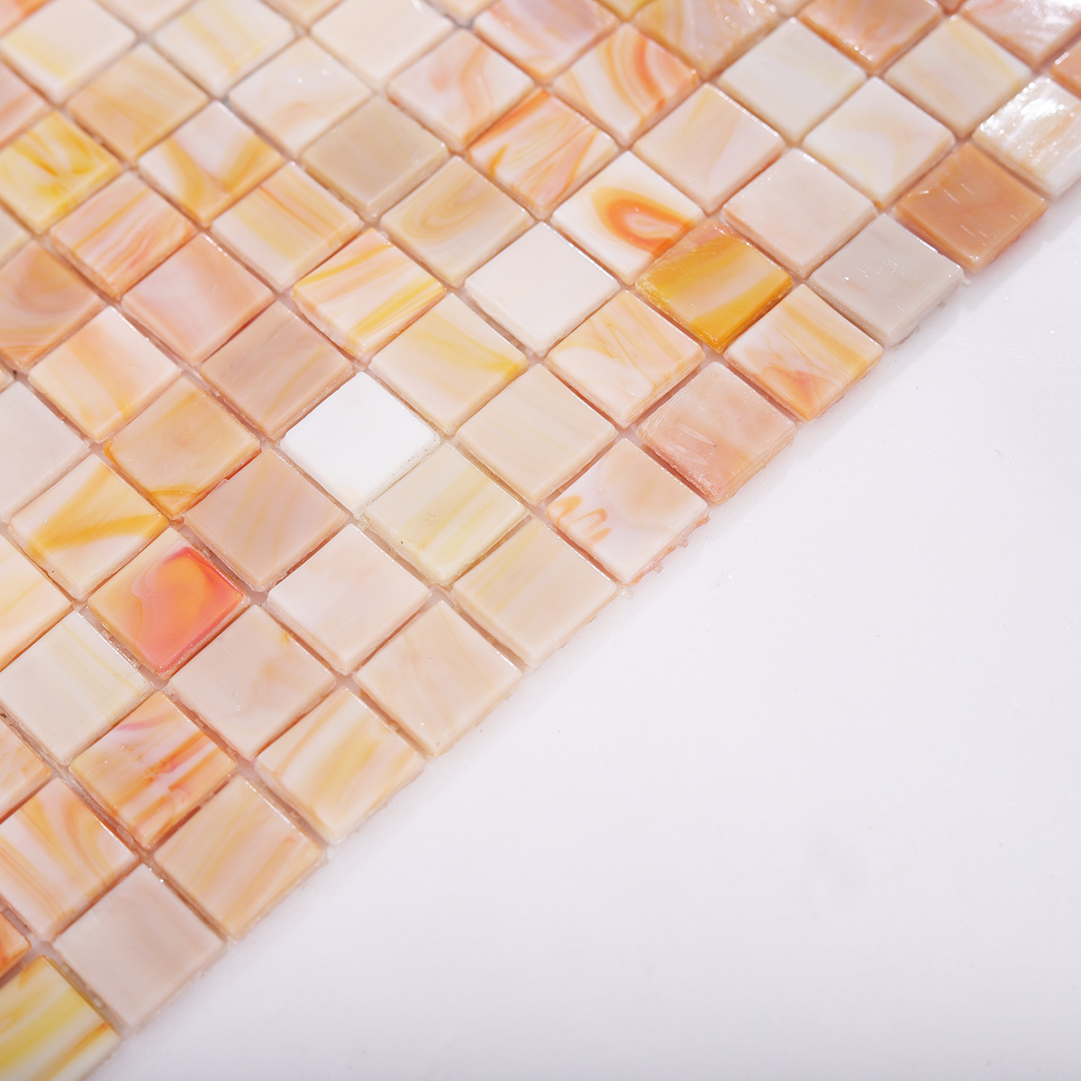 Side View Showing Thickness of Light Orange Glass Mosaic Tile