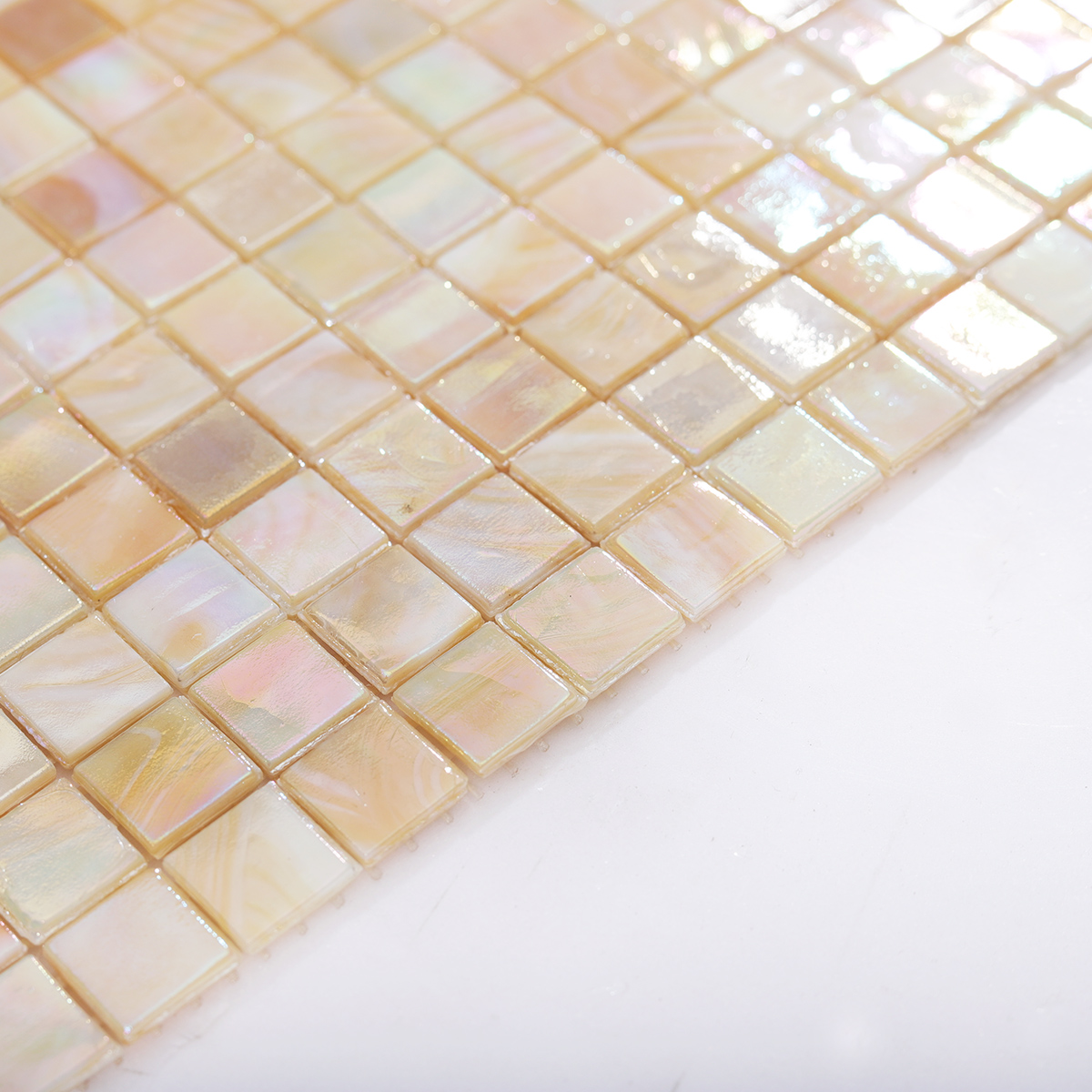 Side View Showing Thickness of Cream Beige Pearlescent Mosaic Tile