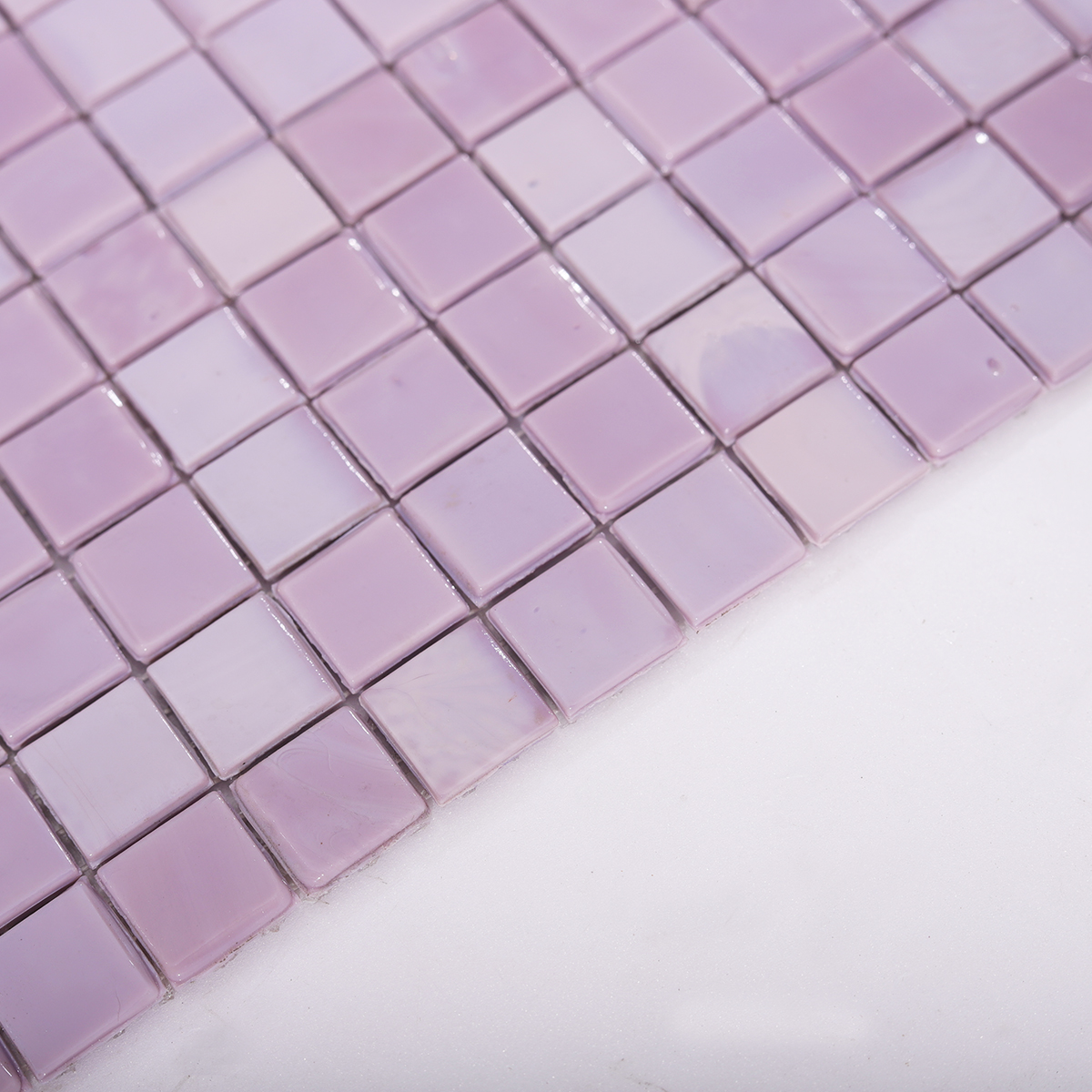Side View Showing Thickness of Purple Glass Mosaic Wall Tile