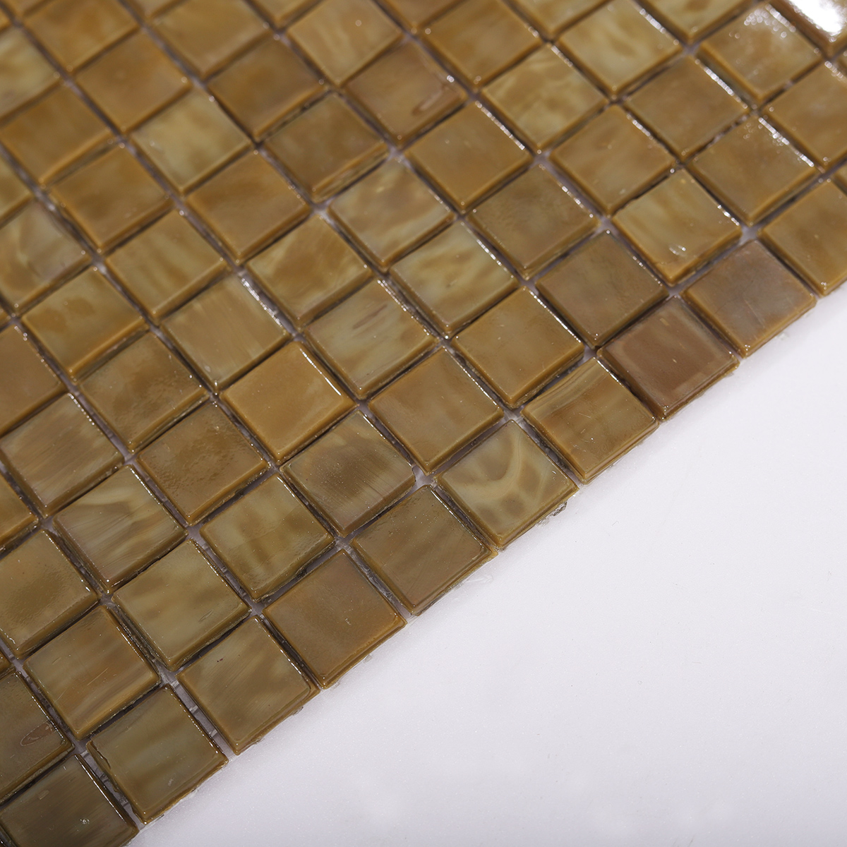 Side View Showing Thickness of Brown Glass Square Mosaic Floor Tile