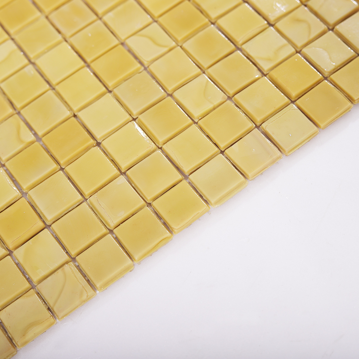 Side View Showing Thickness of Vintage Yellow Glass Mosaic Tile