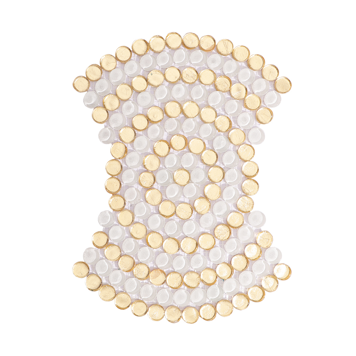 Single piece of circular gold and white mosaic tile