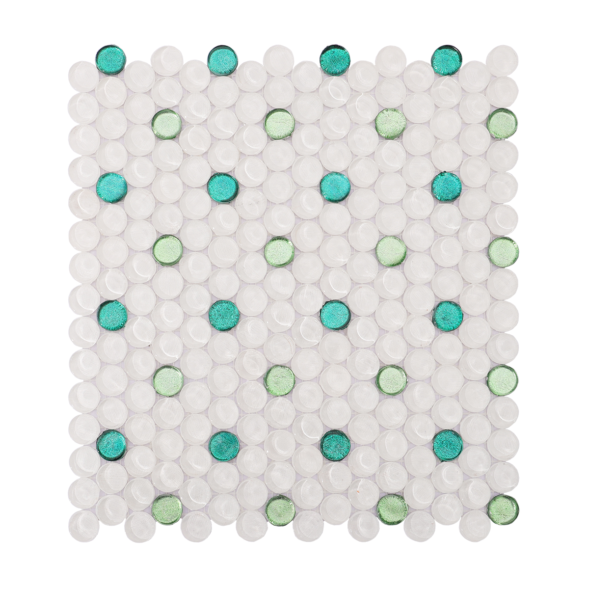 White Mix Green Penny Round Glossy Glass Mosaic Tiles