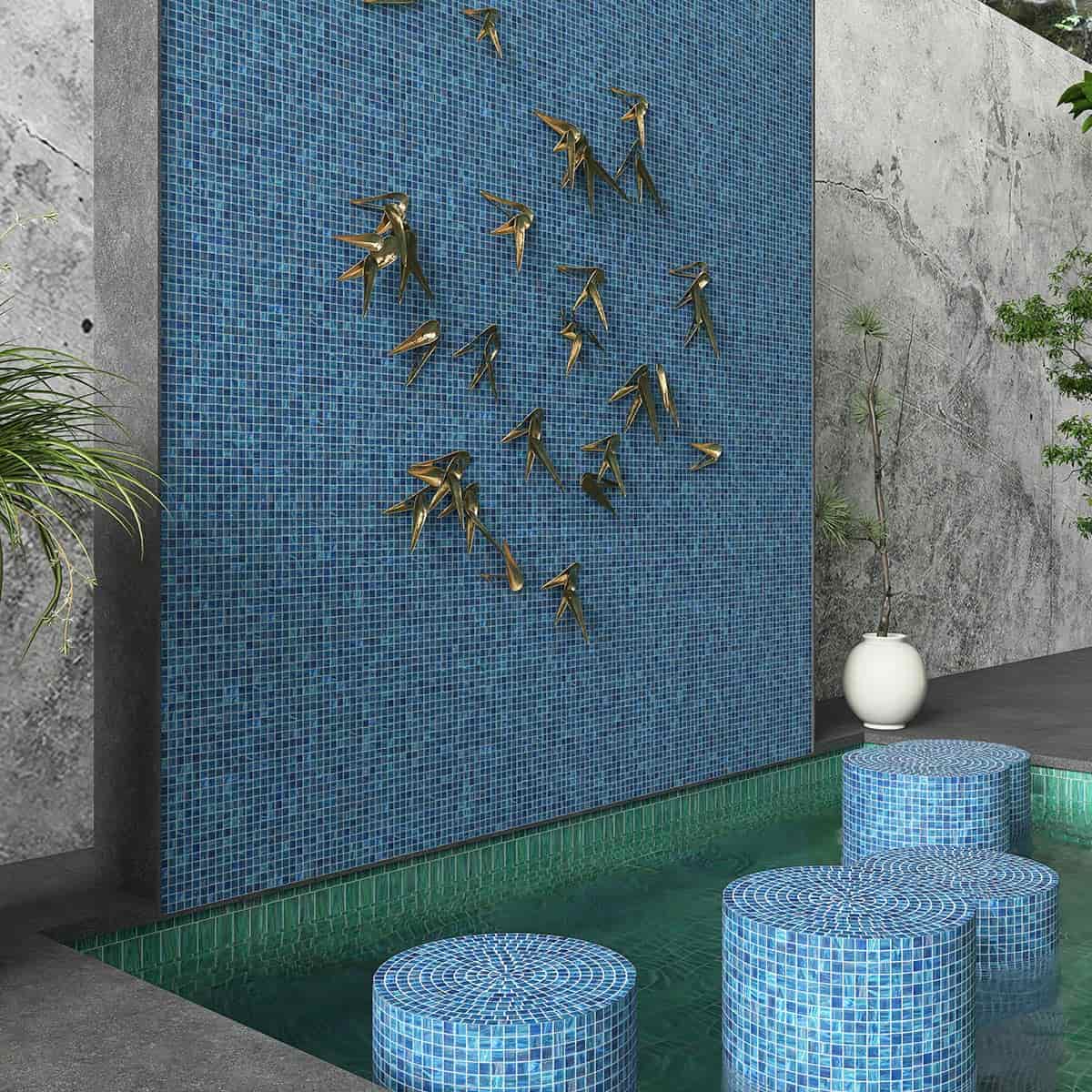 Mall Blue Glass Mosaic Tiles For Swmming Pool 