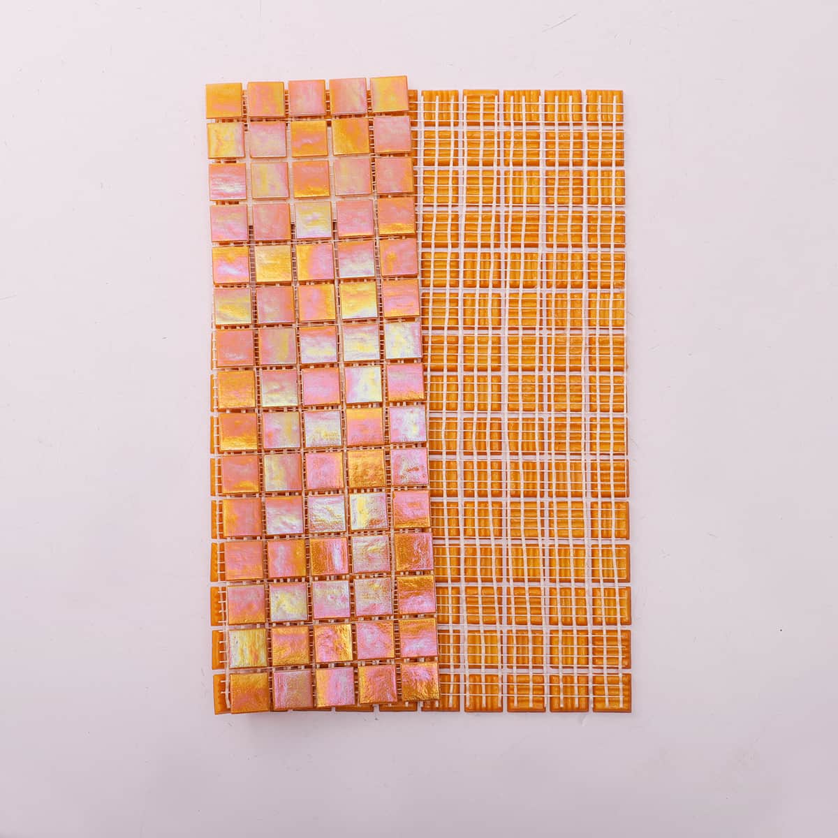 Iridescent Sunset Orange  Glass  Square Mosaic Tile