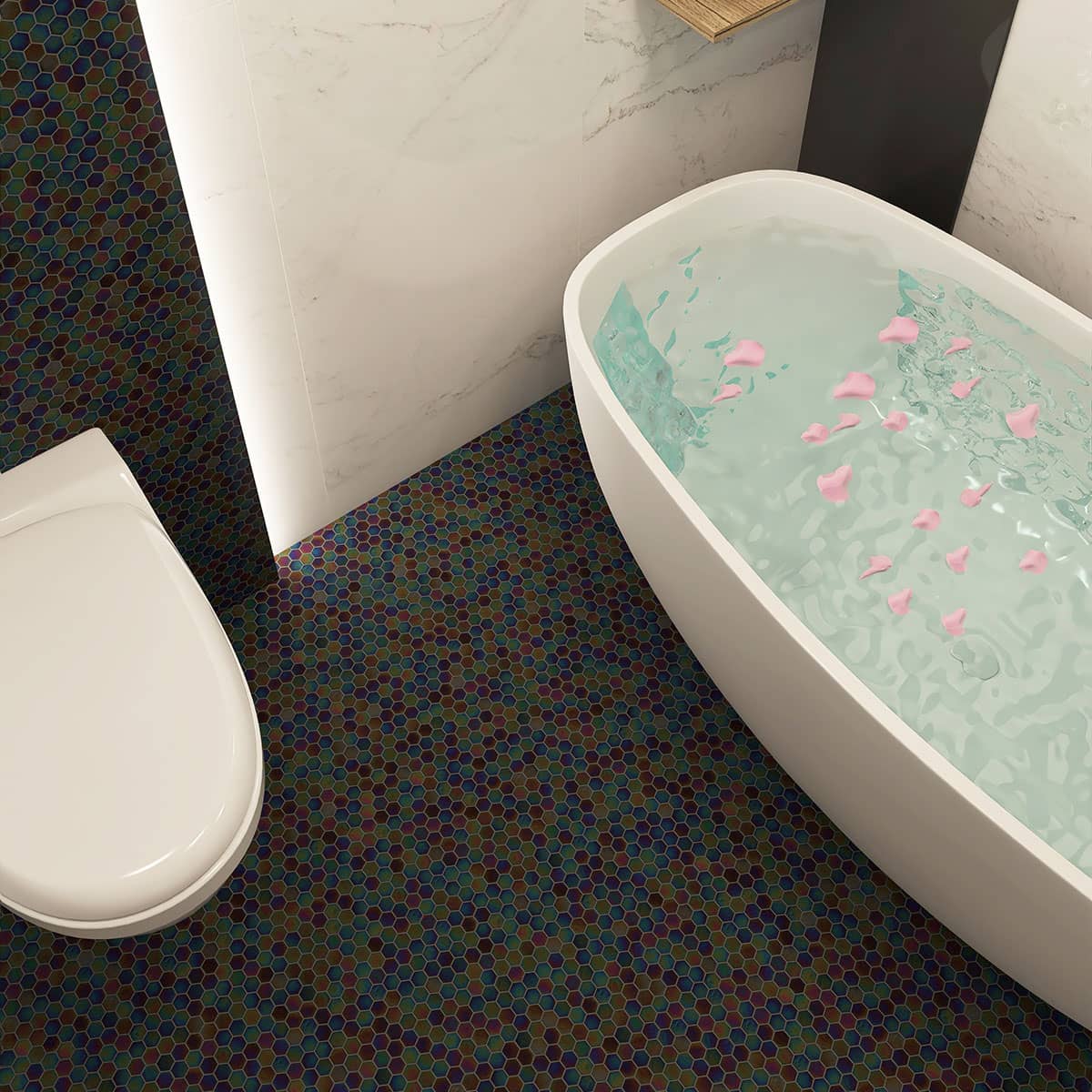 Iridescence Rainbow Hexagonal Glass Mosaic Tiles