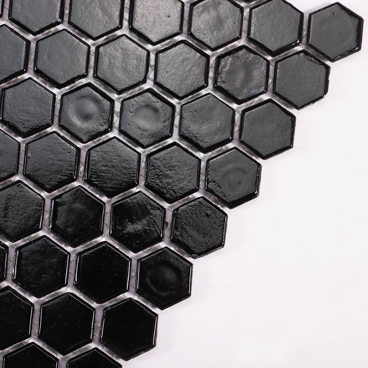 Black Hexagon Honeycomb Glass Mosaic Tiles for Floor and Wall