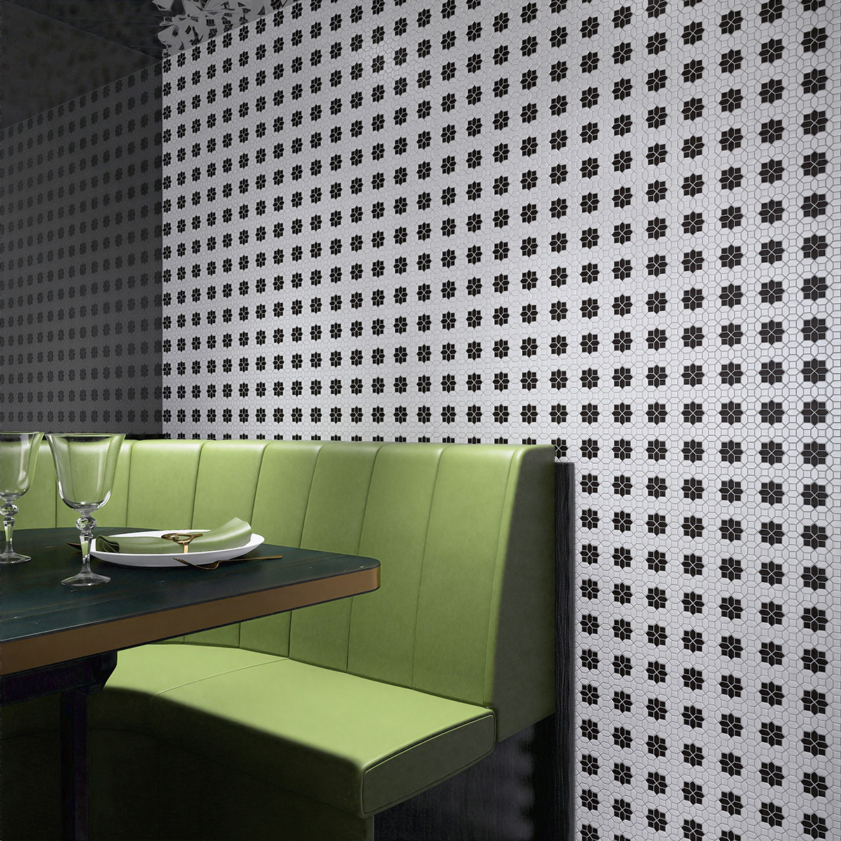 Picket with Squeare Glass Mosaic Tiles  in Restaurrant Wall 