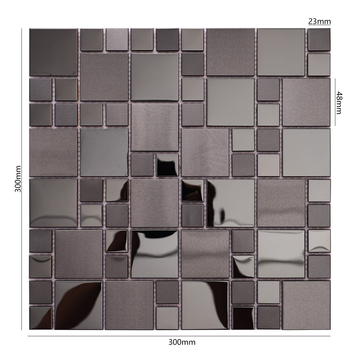 Black Metal Glossy and Metee Modular Mosaic Tiles Size
