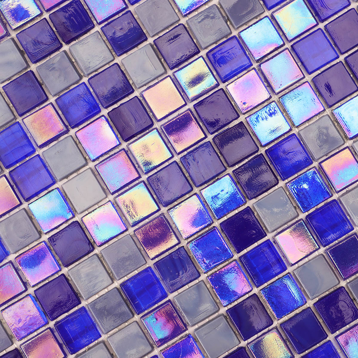 Iridescent Mixed Navy Blue Glass Mosaic Tiles Detail