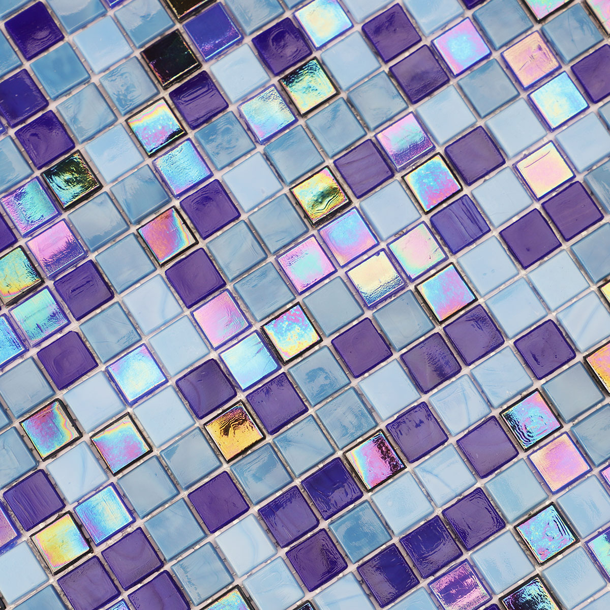 Multicolor Iridescent Blue Glass Mosaic Tiles Detail 