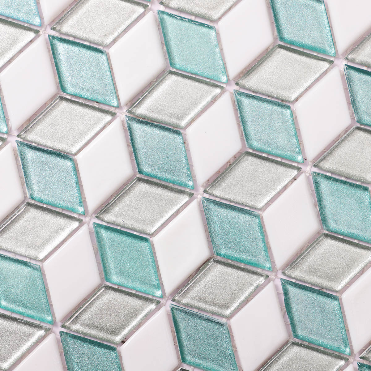 Green Light Blue 3D Rhombus Mosaic Tile