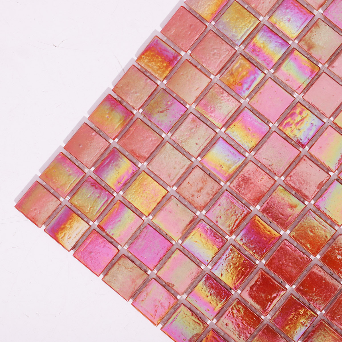 Polished Iridescent Orange Square Glass Mosaic Tiles