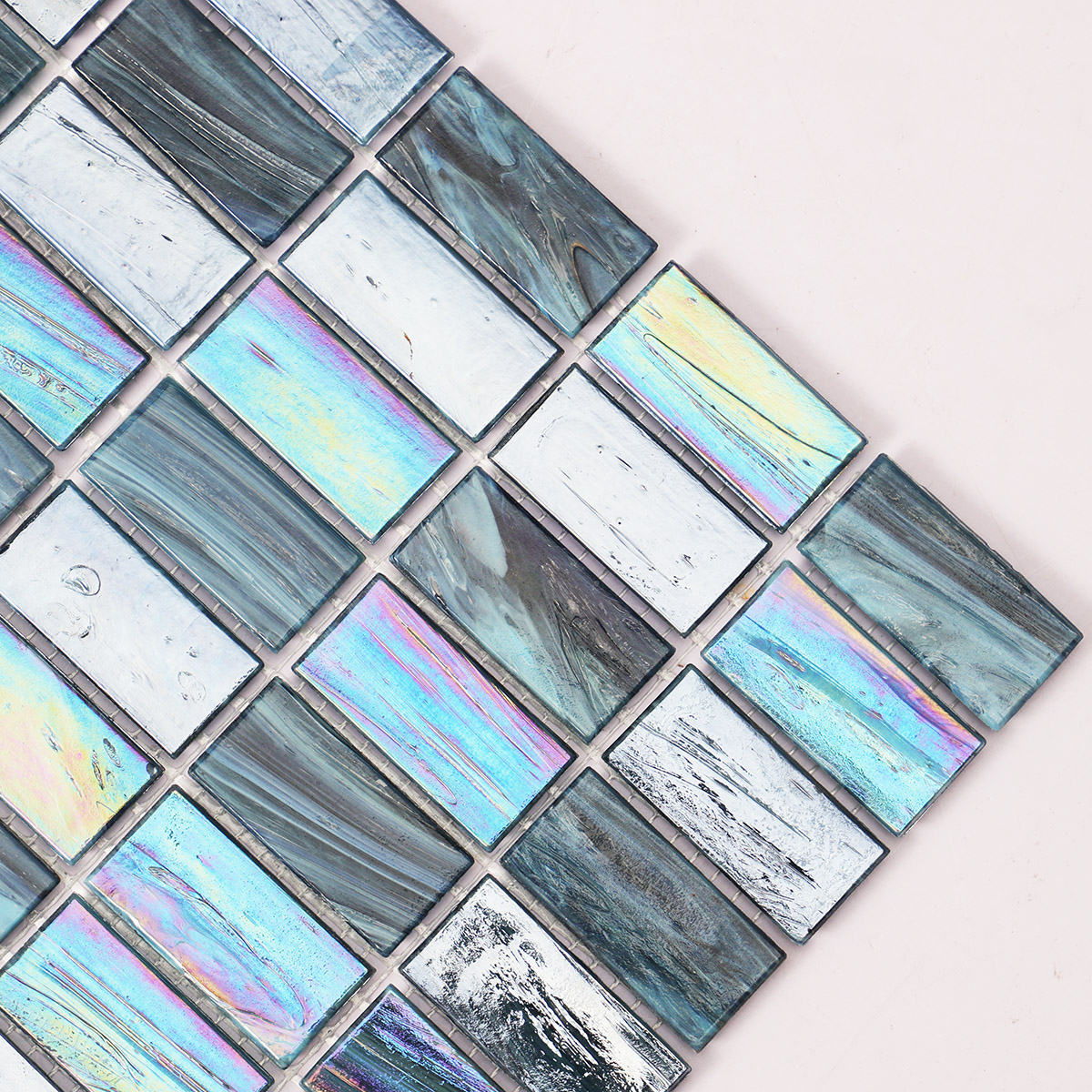 Iridescent Dark blue Rectangle Glass Mosaic Bathroom Tiles 
