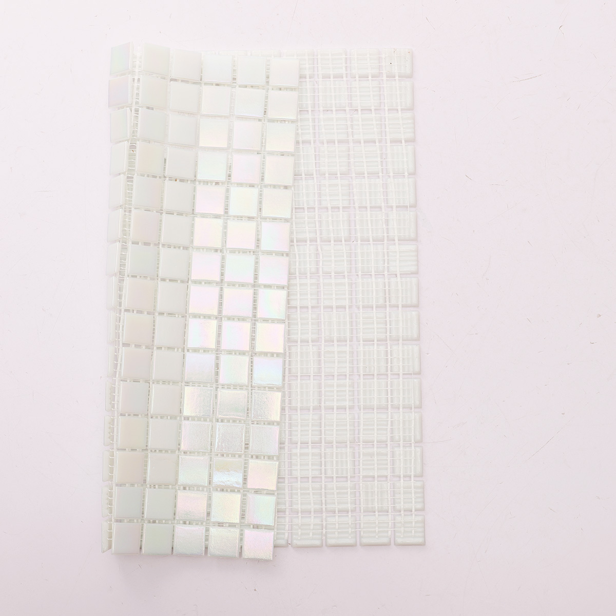 Iridescent Pure White Square Glass Mosaic Tiles for Bathrooms-SAICINA TILES
