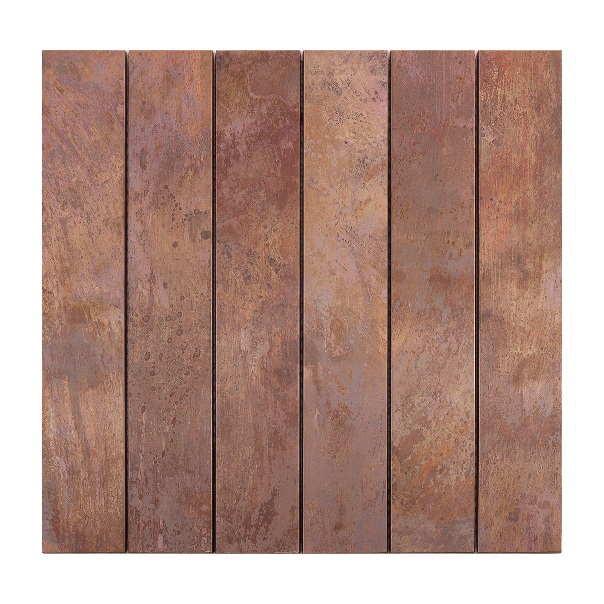 Obverse side of copper rust matte brick metal mosaic tiles