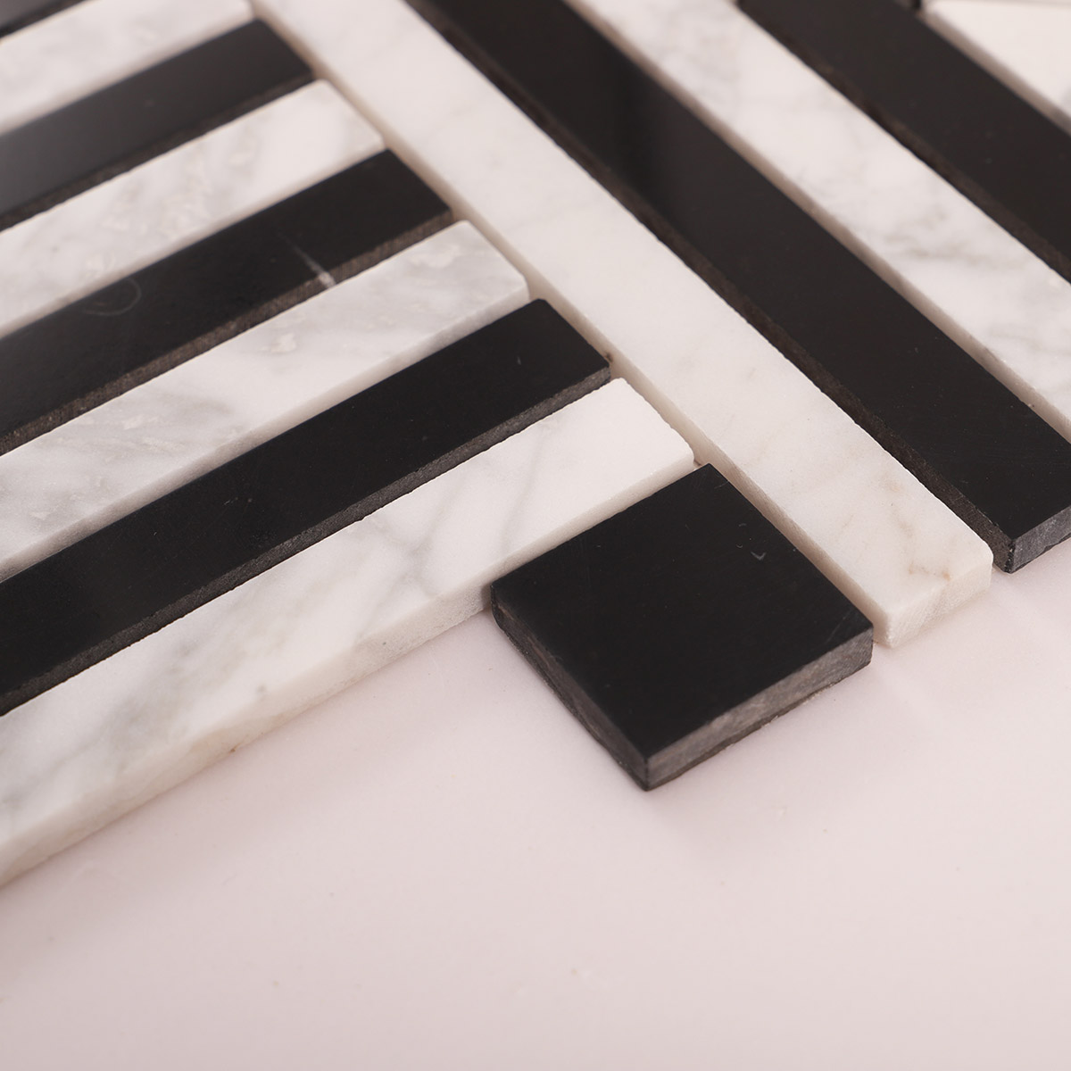 Carrara White and Black Geometric Marble Mosaic Tiles-SAICINA TILES