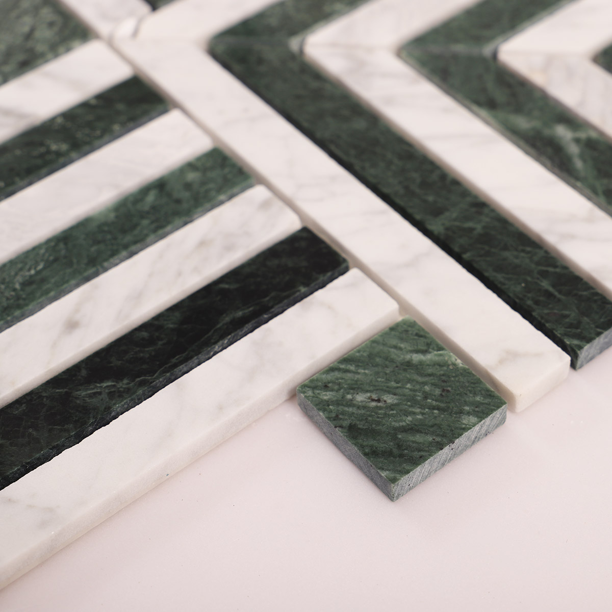 Carrara White and Verde Green Geometric Marble Mosaic Tiles-SAICINA TILES