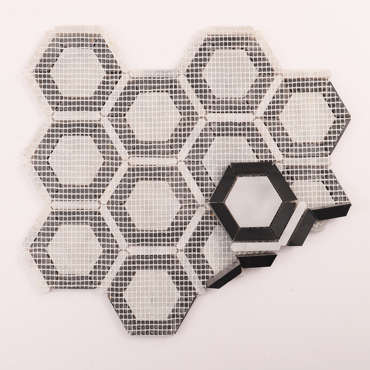Carrara White and Black Hexagon Geometric Marble Mosaic Tiles-SAICINA TILES