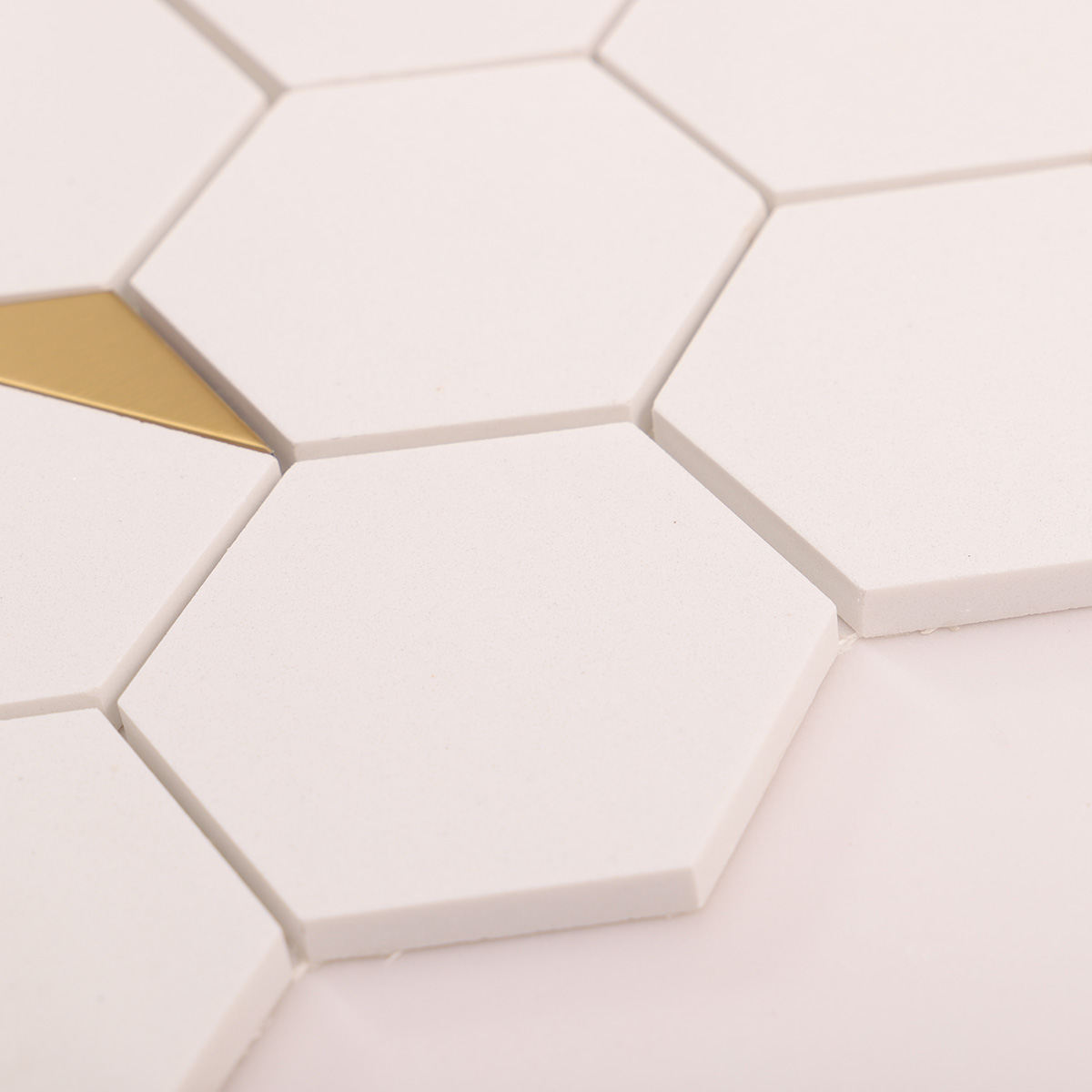 White Hexagon Honed Marble Mix Metal Mosaic Tiles-SAICINA TILES