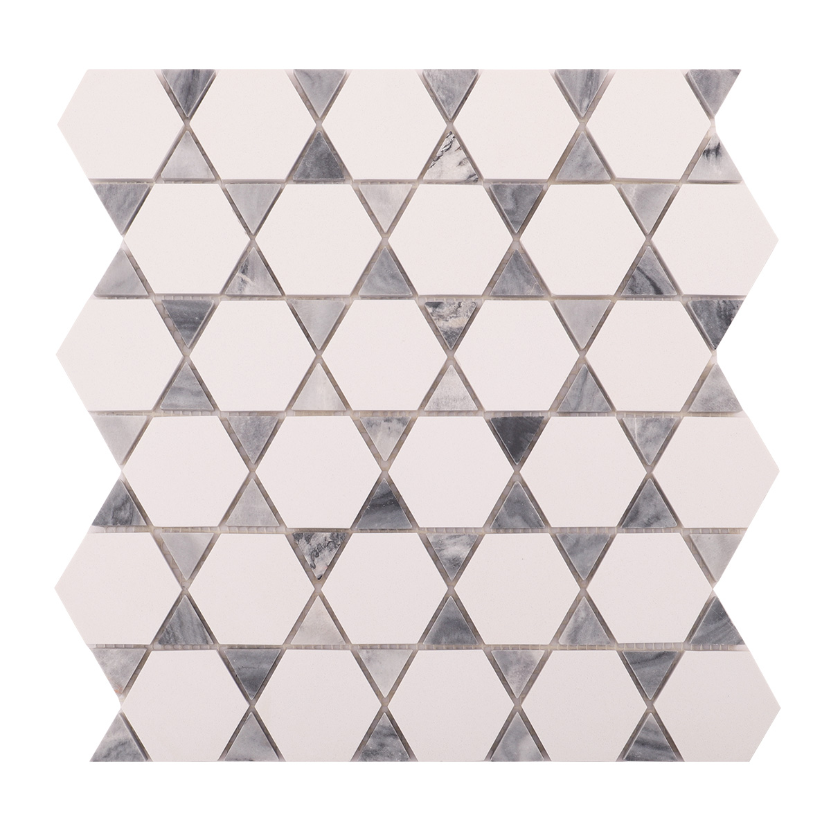 Obverse side of hexagon mix triangle marble mosaic tiles