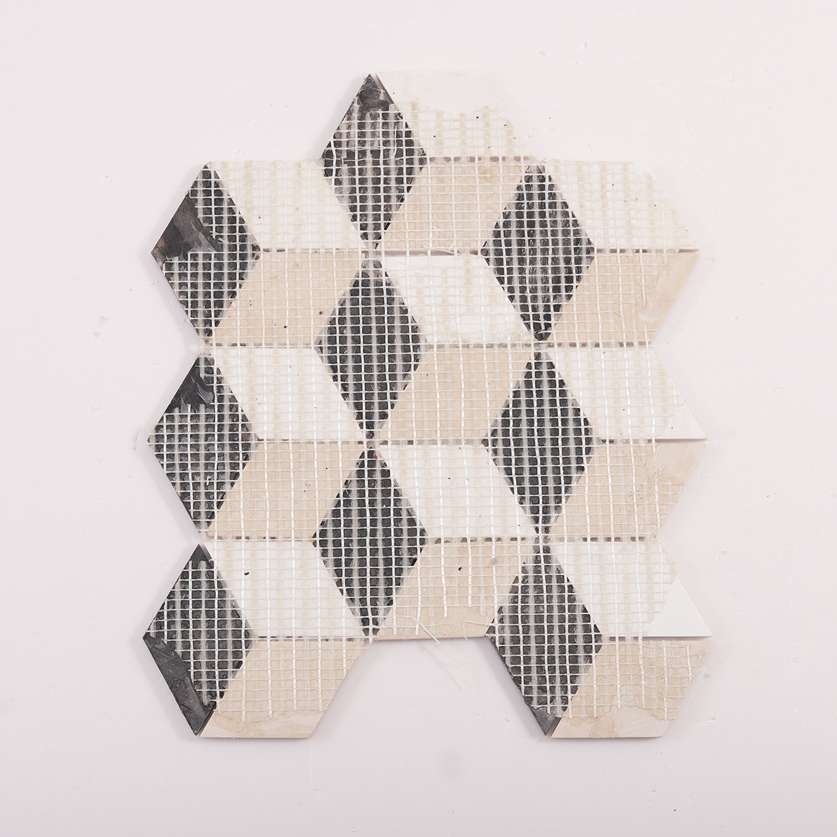 Back side of diamond cube black and white marble mosaic tiles