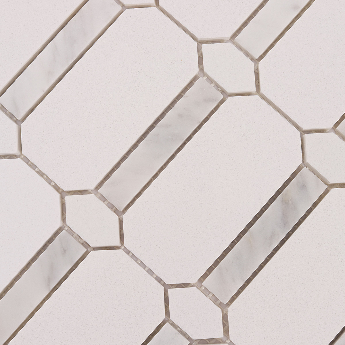 Close-up of white octagon marble mosaic tiles
