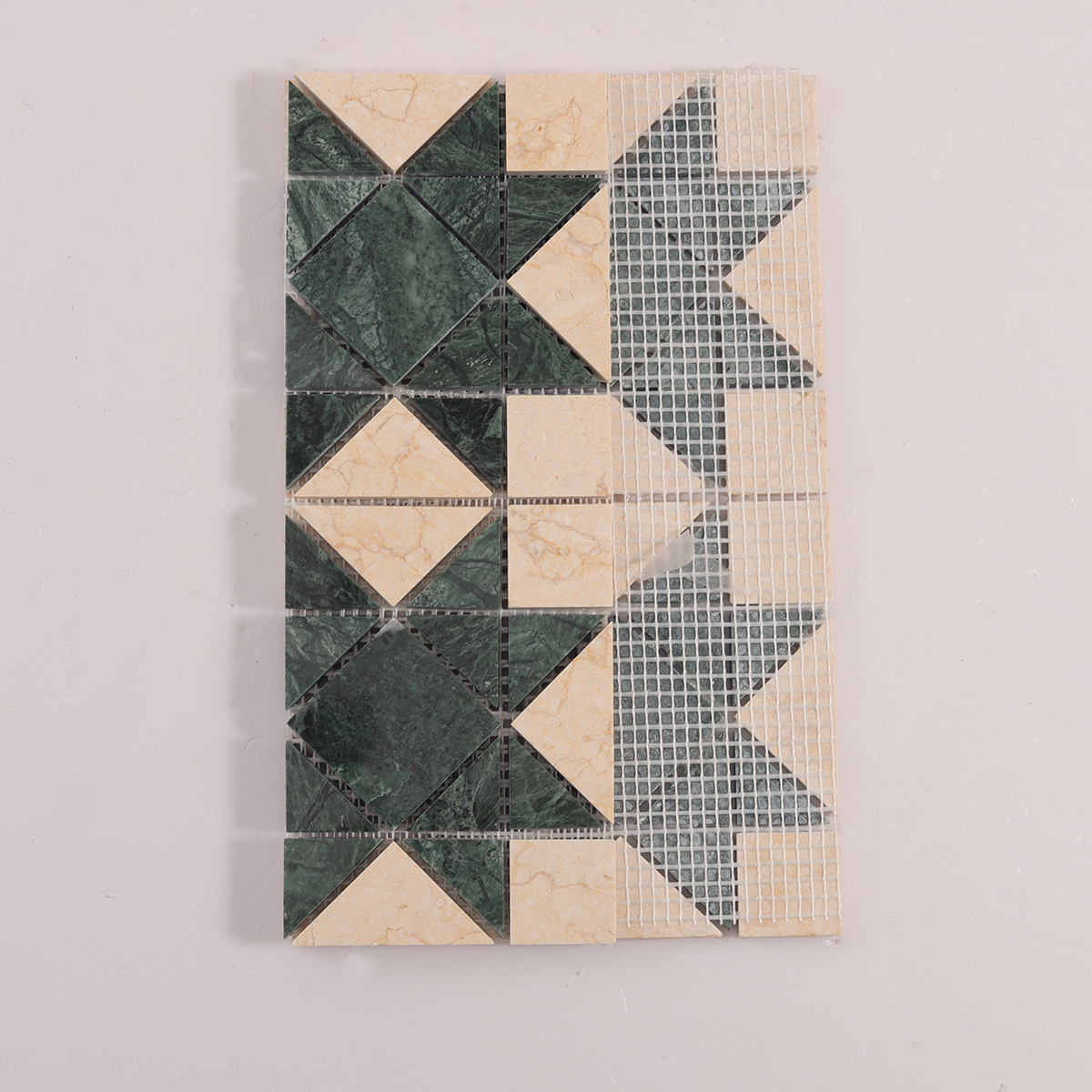 Back side of Green Mixed Beige Stars Marble Mosaic Tiles, folded