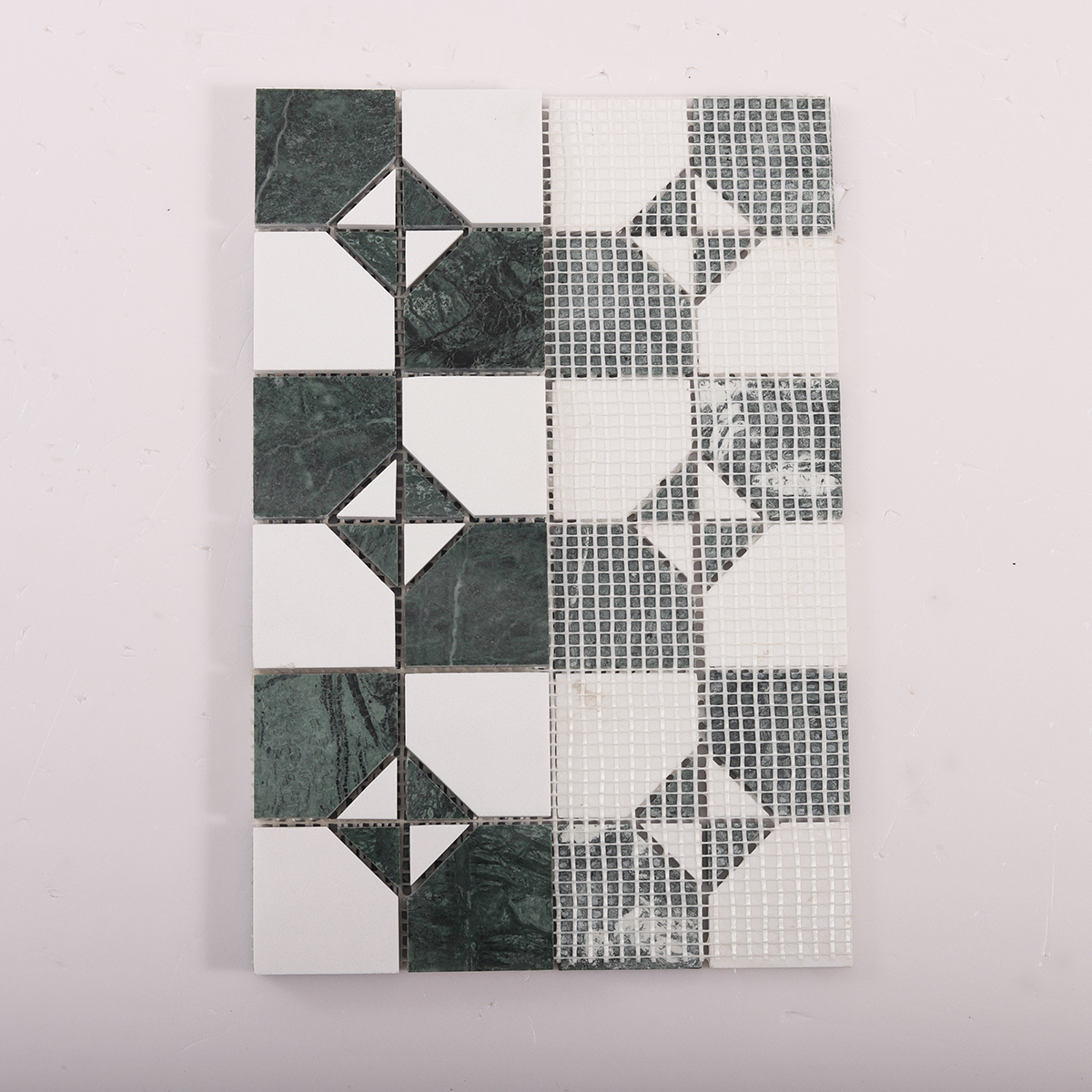 Folded back side of Green Mixed White Natural Stone Retro Mosaic Tiles.
