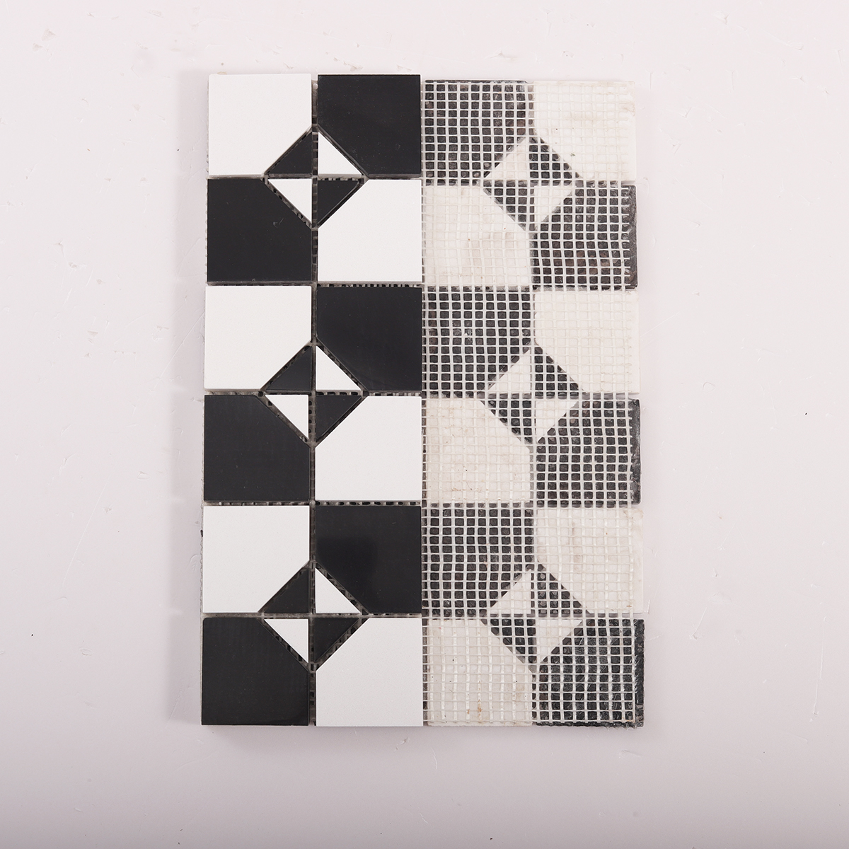 Folded back side of Black and White Polished Marble Mosaic Tiles