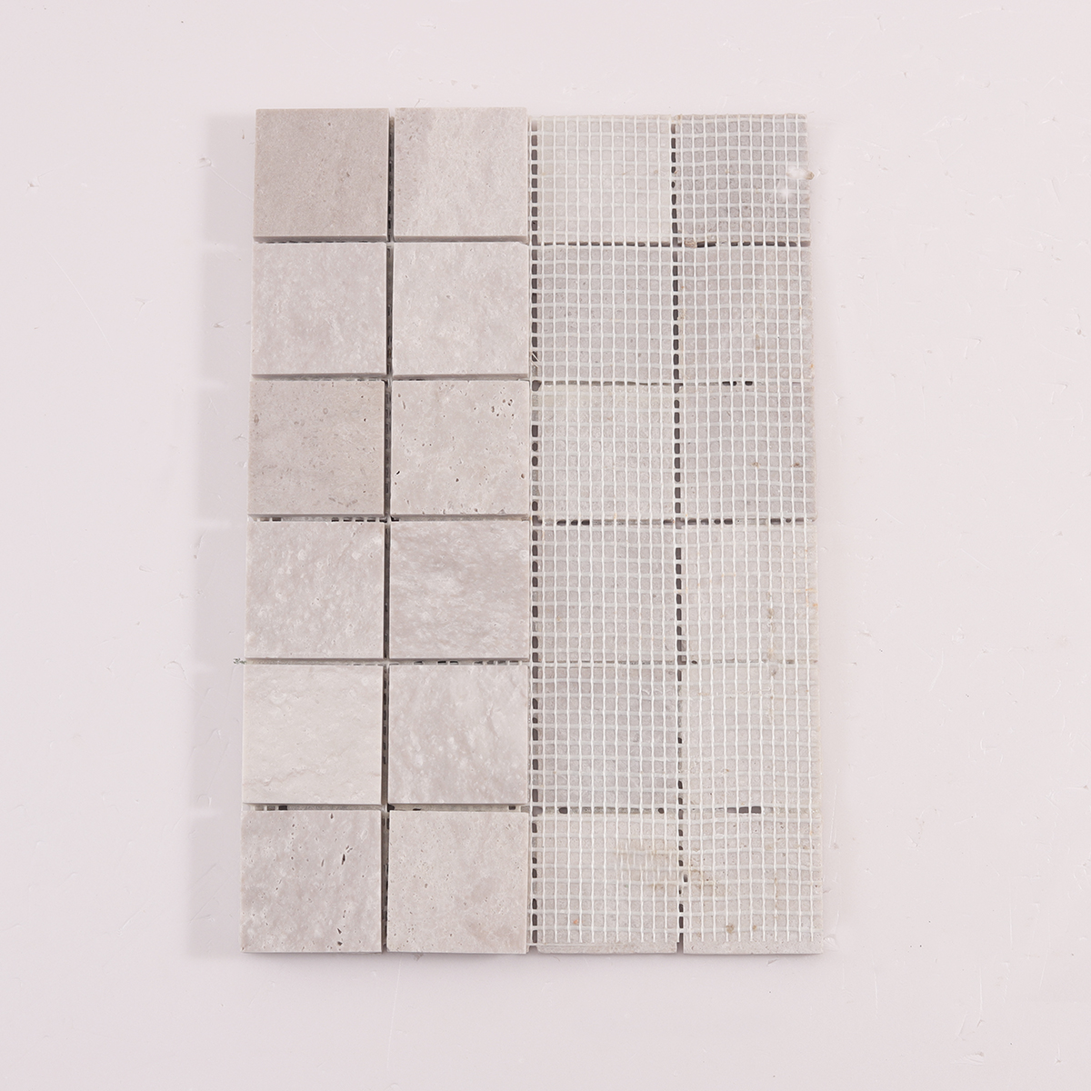 Folded back side of Gray Square Marble Mosaic Tiles.