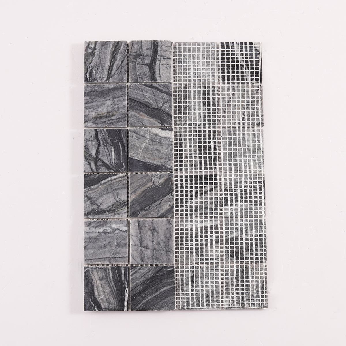 Folded back side of Bardiglio Square Marble Mosaic Tiles.