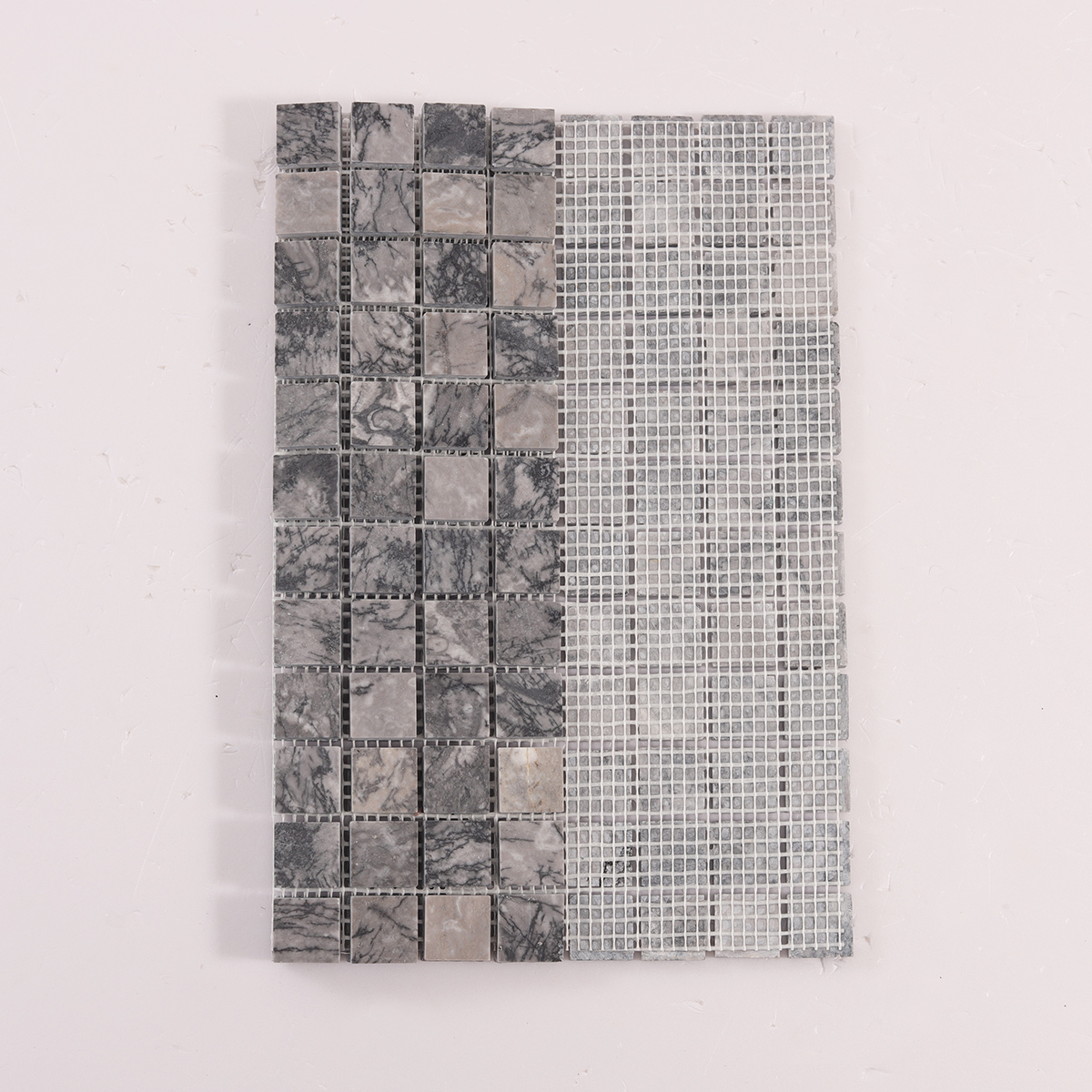 Folded back side of Bardiglio Gray Square Marble Polished Mosaic Tiles