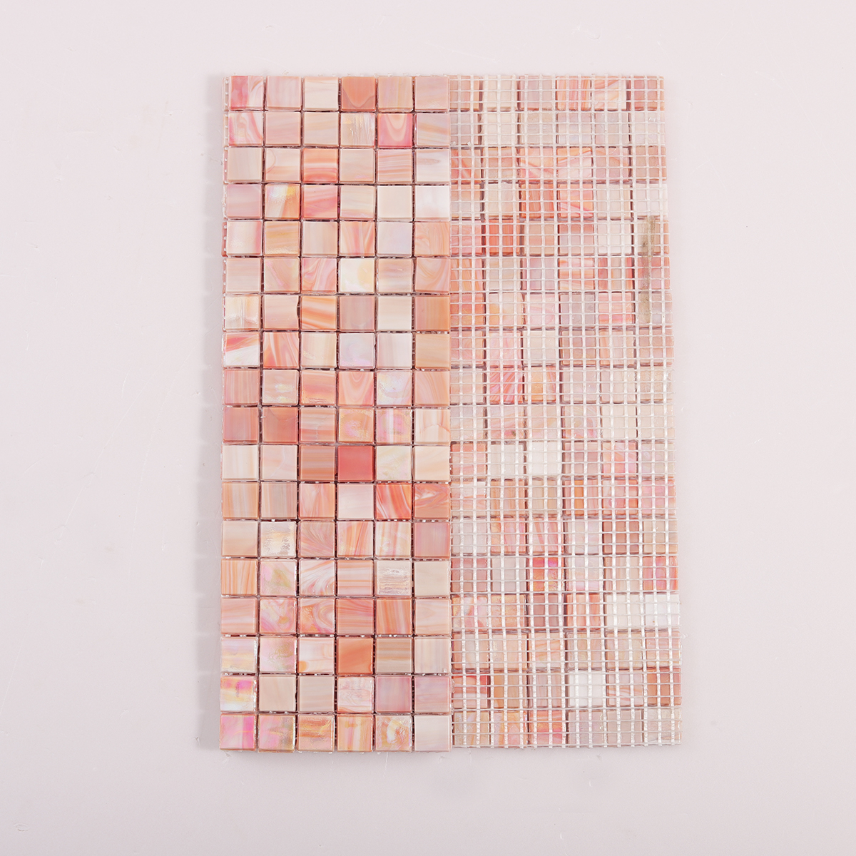 Pink Polished Glass Mosaic Floor Tiles, back side with fold visible