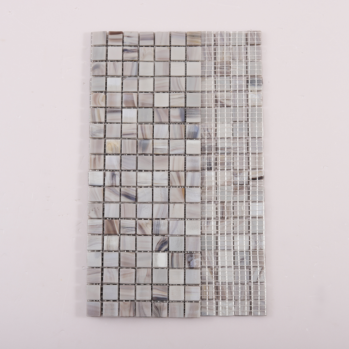 Gray Square Glass Mosaic Tile, back side with fold visible