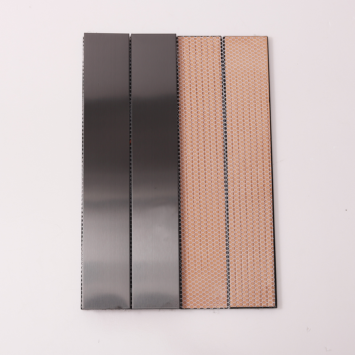 Black Rectangle Metal Stainless Steel Mosaic Tiles, back side with fold visible