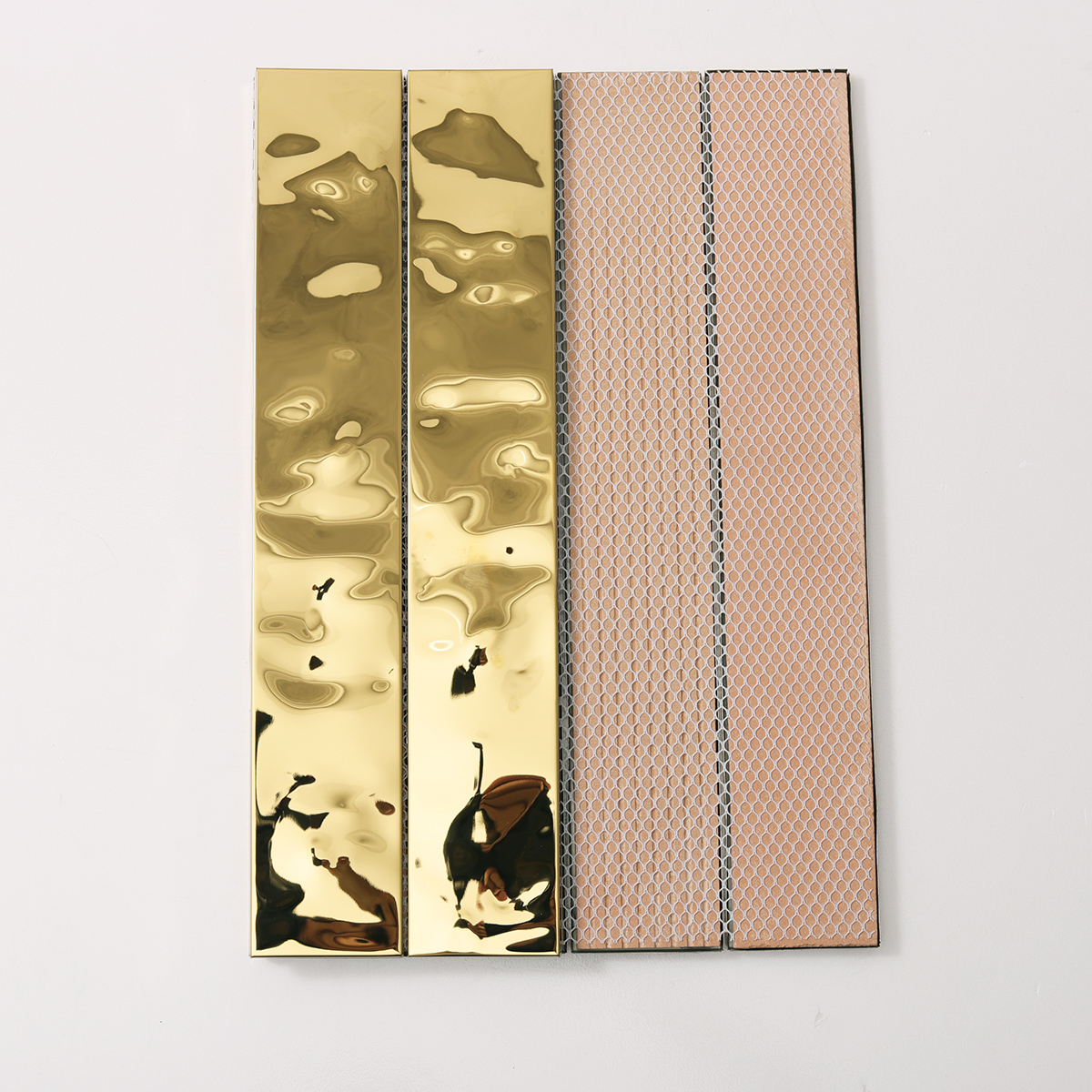 Gold Wave Stainless Steel Brick Mosaic Tiles, back side with fold visible