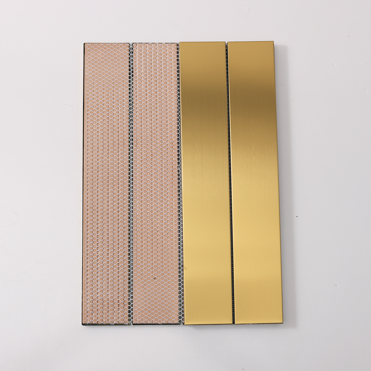 Large Rectangle Gold Brushed Metal Mosaic Tiles, back side with fold visible