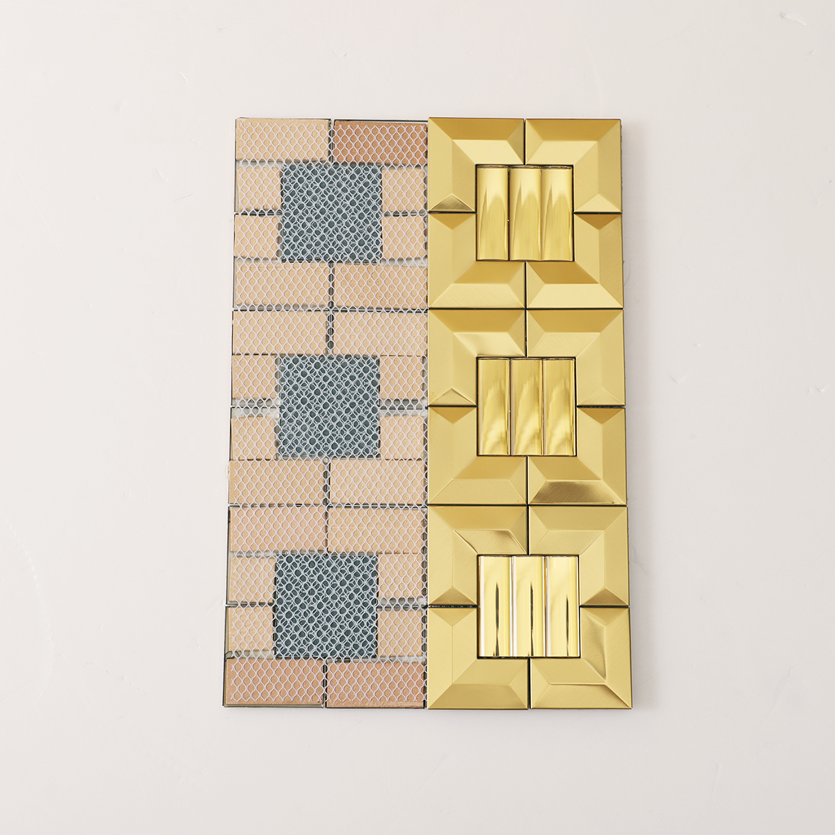 Glass Mix Metal Gold 3D Mosaic Backsplash Tile, back side with fold visible
