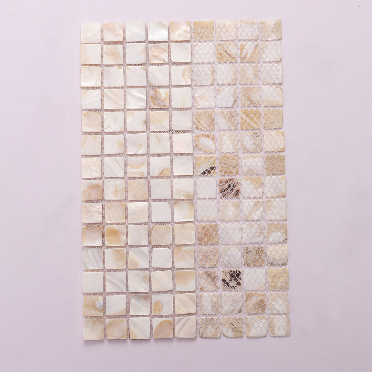 Seashell Mother of Pearl Square Mosaic Tiles, back side with fold 