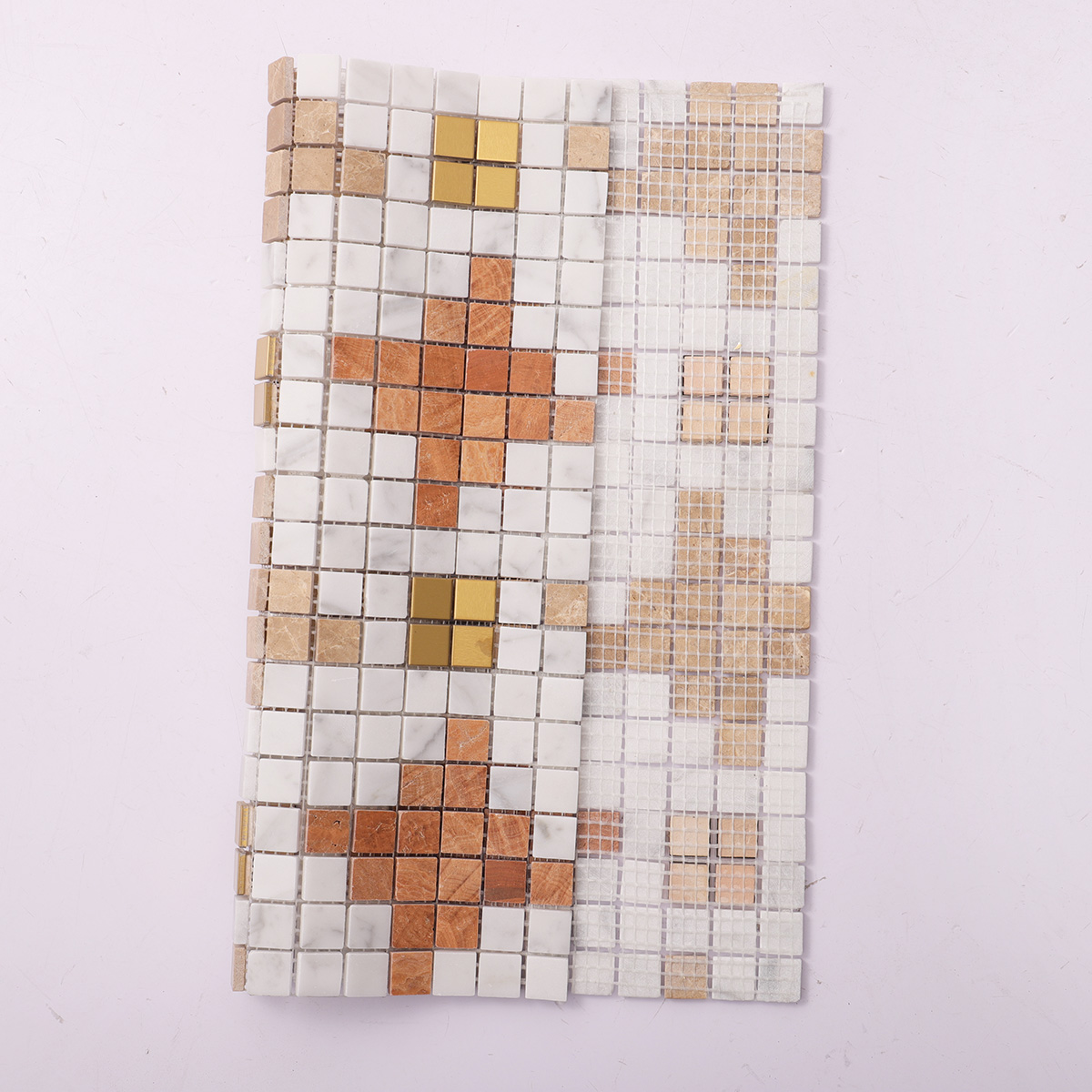 Backside of Marble and Metal Square Mosaic Tile with Mesh Backing