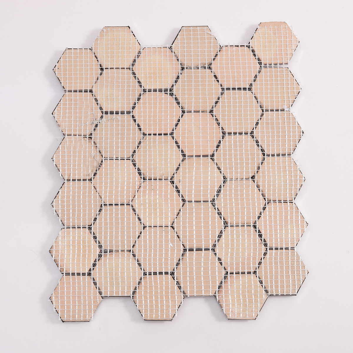 Backside of Hexagon 3D Stainless Steel Mirror Mosaic Tile with Mesh Backing