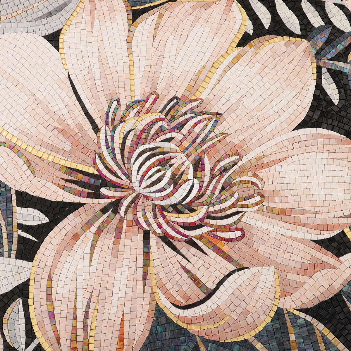 Close-up of Leaf Details in Floral Glass Mosaic