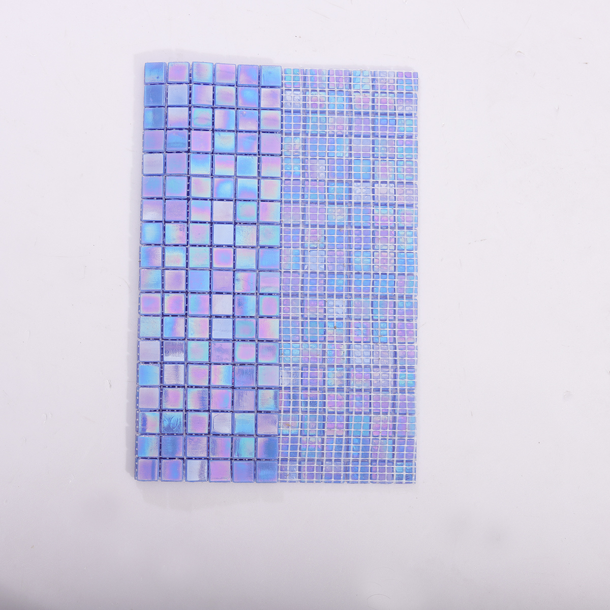 Back View of Iridescent Blue Glass Pool Tile with Mesh Backing