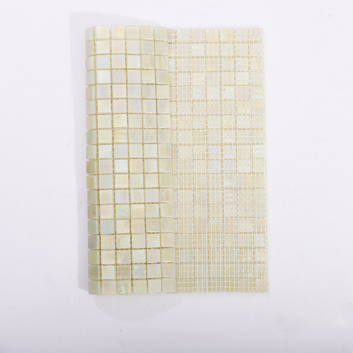 Back View of Seafoam Green and Cream Glass Mosaic Pool Tiles with Mesh Backing