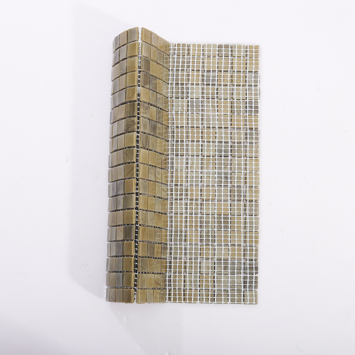Back View of Brown Glass Square Mosaic Tile with Mesh Backing
